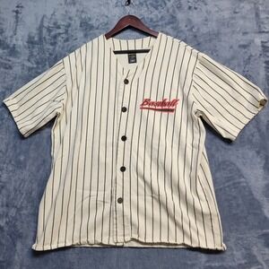 Wormser Baseball Jersey Button Up Shirt Pinstripe Large Red Black